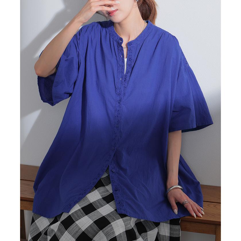 ブラウス インド綿 100％ レース レディース トップス ロング チュニック シャツ ロングシャツ Tシャツ カットソー 刺繍 花柄 フラワー | HUG.U | 22
