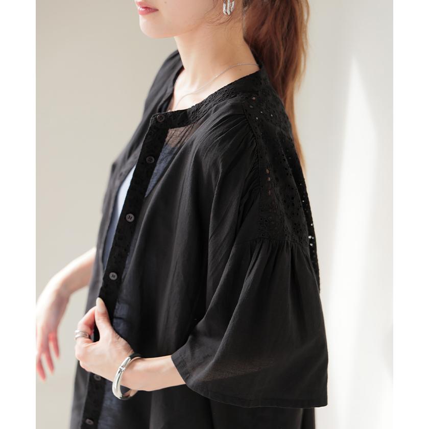 ブラウス インド綿 100％ レース レディース トップス ロング チュニック シャツ ロングシャツ Tシャツ カットソー 刺繍 花柄 フラワー | HUG.U | 05