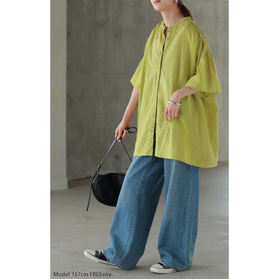 ブラウス インド綿 100％ レース レディース トップス ロング チュニック シャツ ロングシャツ Tシャツ カットソー 刺繍 花柄 フラワー | HUG.U | 08
