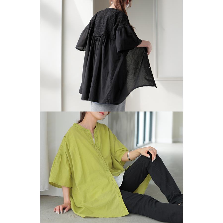 ブラウス インド綿 100％ レース レディース トップス ロング チュニック シャツ ロングシャツ Tシャツ カットソー 刺繍 花柄 フラワー | HUG.U | 10