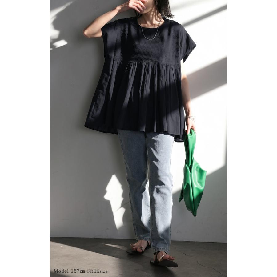 ブラウス インド綿 100％ フレア レディース トップス ロング シャツ チュニック ロングシャツ フレンチスリーブ ノーカラー 長め 薄手 | HUG.U | 07