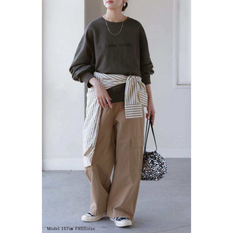 スウェット ロゴ ロゴスウェット レディース トレーナー トップス 長袖 クルーネック ジャスト丈 シリコンプリント プルオーバー 立体ロゴ 裏毛 軽い ぽわん袖 | HUG.U | 16