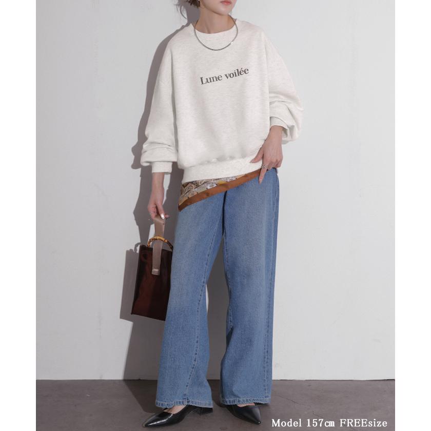 スウェット ロゴ ロゴスウェット レディース トレーナー トップス 長袖 クルーネック ジャスト丈 シリコンプリント プルオーバー 立体ロゴ 裏毛 軽い ぽわん袖 | HUG.U | 18