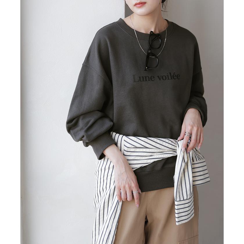 スウェット ロゴ ロゴスウェット レディース トレーナー トップス 長袖 クルーネック ジャスト丈 シリコンプリント プルオーバー 立体ロゴ 裏毛 軽い ぽわん袖 | HUG.U | 06