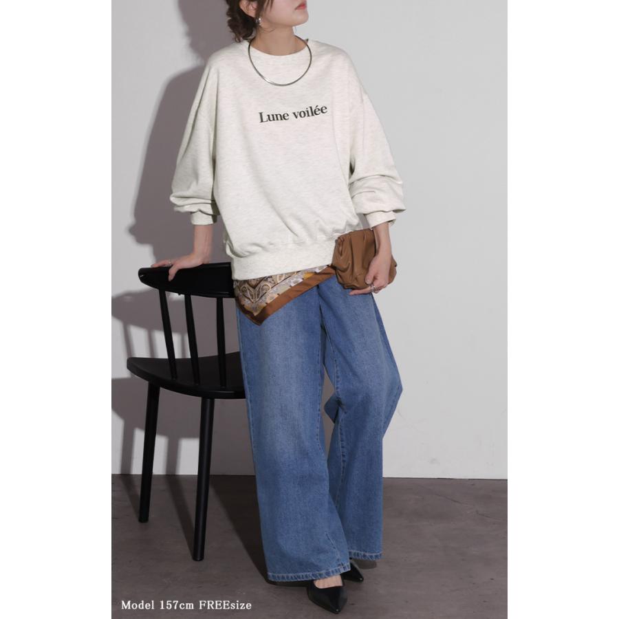 スウェット ロゴ ロゴスウェット レディース トレーナー トップス 長袖 クルーネック ジャスト丈 シリコンプリント プルオーバー 立体ロゴ 裏毛 軽い ぽわん袖 | HUG.U | 08