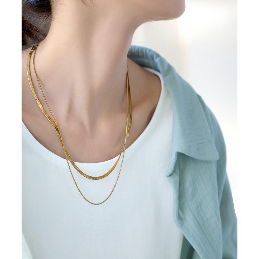 ネックレス アクセサリー サージカルステンレス 2連 シルバー ゴールド 金属アレルギー 錆びにくい セット アクセ スネークネックレス チェーンネックレス | HUG.U | 12