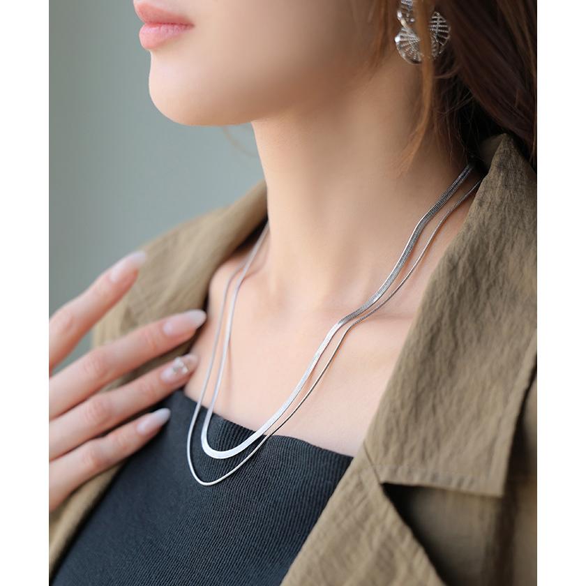 ネックレス アクセサリー サージカルステンレス 2連 シルバー ゴールド 金属アレルギー 錆びにくい セット アクセ スネークネックレス チェーンネックレス | HUG.U | 14