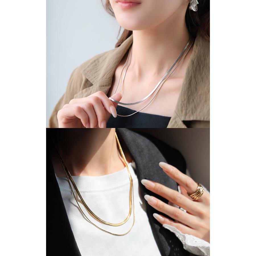 ネックレス アクセサリー サージカルステンレス 2連 シルバー ゴールド 金属アレルギー 錆びにくい セット アクセ スネークネックレス チェーンネックレス | HUG.U | 04