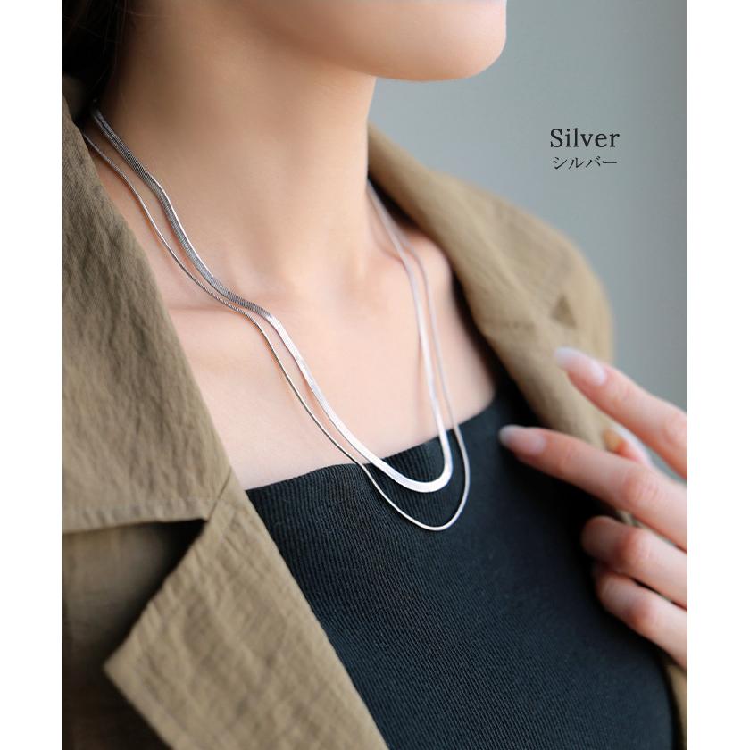 ネックレス アクセサリー サージカルステンレス 2連 シルバー ゴールド 金属アレルギー 錆びにくい セット アクセ スネークネックレス チェーンネックレス | HUG.U | 09