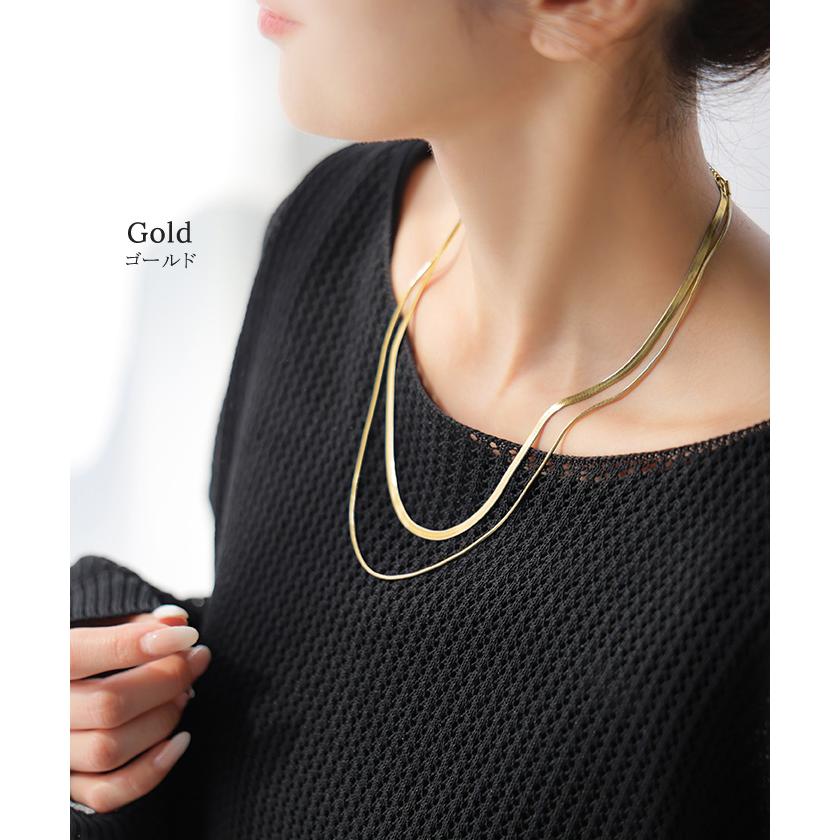 ネックレス アクセサリー サージカルステンレス 2連 シルバー ゴールド 金属アレルギー 錆びにくい セット アクセ スネークネックレス チェーンネックレス | HUG.U | 10