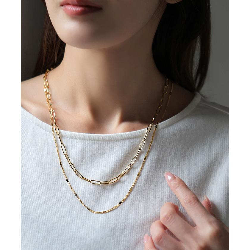 サージカルステンレス 2連 ネックレス アクセサリー シルバー ゴールド 金属アレルギー 金アレ 錆びにくい アクセ マンセルチェーン チェーンネックレス ロング | HUG.U | 14