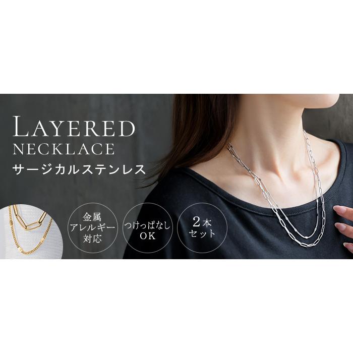 サージカルステンレス 2連 ネックレス アクセサリー シルバー ゴールド 金属アレルギー 金アレ 錆びにくい アクセ マンセルチェーン チェーンネックレス ロング | HUG.U | 16