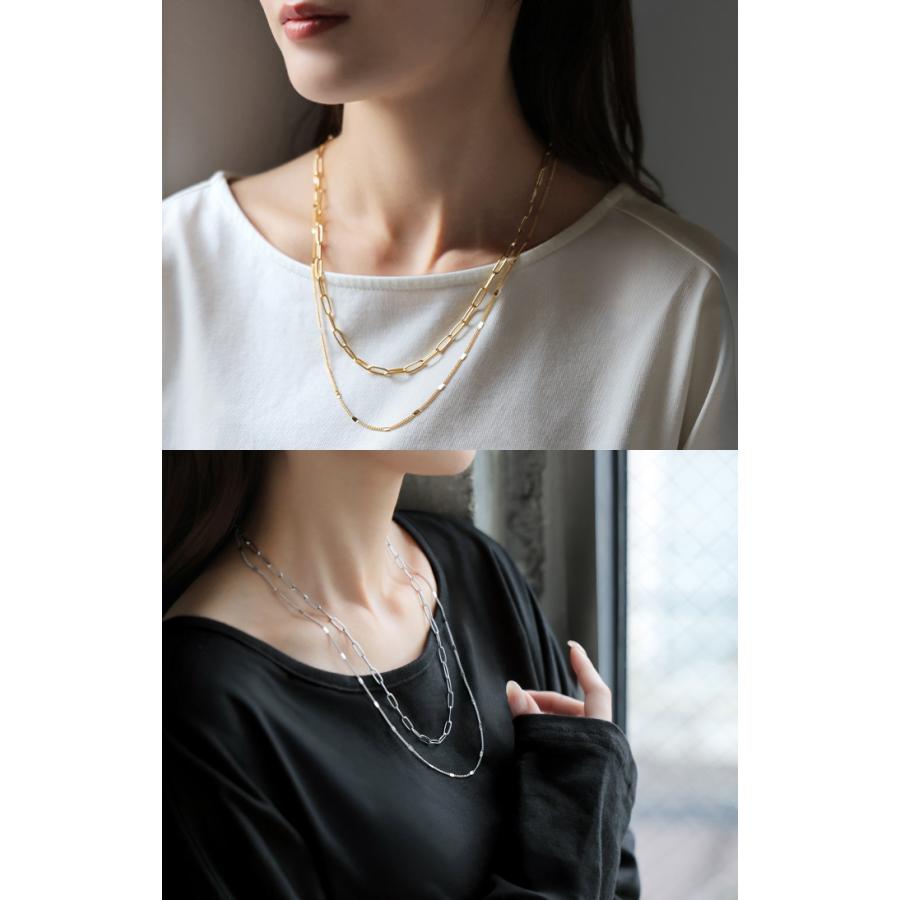 サージカルステンレス 2連 ネックレス アクセサリー シルバー ゴールド 金属アレルギー 金アレ 錆びにくい アクセ マンセルチェーン チェーンネックレス ロング | HUG.U | 05