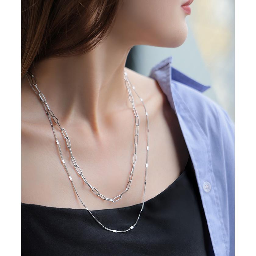 サージカルステンレス 2連 ネックレス アクセサリー シルバー ゴールド 金属アレルギー 金アレ 錆びにくい アクセ マンセルチェーン チェーンネックレス ロング | HUG.U | 06