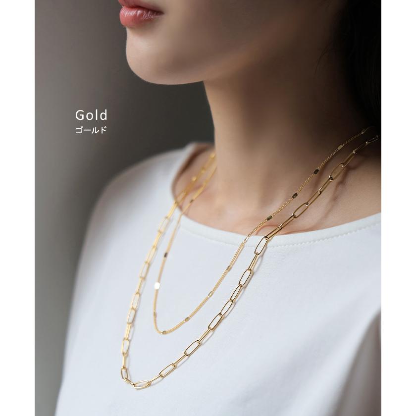 サージカルステンレス 2連 ネックレス アクセサリー シルバー ゴールド 金属アレルギー 金アレ 錆びにくい アクセ マンセルチェーン チェーンネックレス ロング | HUG.U | 10