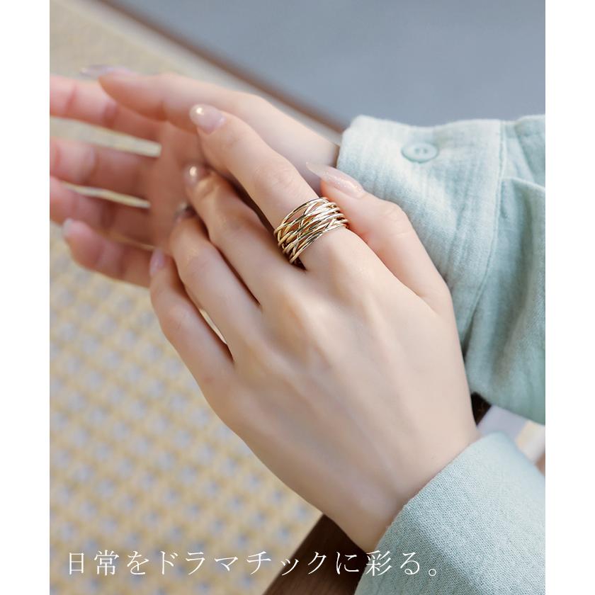 リング ニュアンス ウェーブ メタル モチーフ アクセサリー レディース 指輪 アクセ ボリューム ウェーブリング ゴールド シルバーアクセサリー オープンカフ | HUG.U | 13