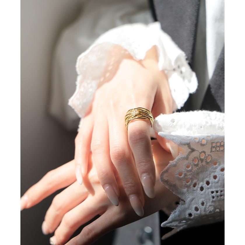 リング ニュアンス ウェーブ メタル モチーフ アクセサリー レディース 指輪 アクセ ボリューム ウェーブリング ゴールド シルバーアクセサリー オープンカフ | HUG.U | 06