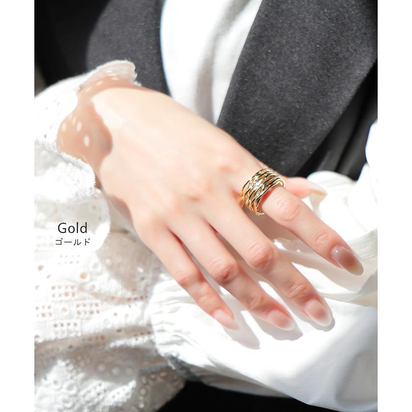 リング ニュアンス ウェーブ メタル モチーフ アクセサリー レディース 指輪 アクセ ボリューム ウェーブリング ゴールド シルバーアクセサリー オープンカフ | HUG.U | 10