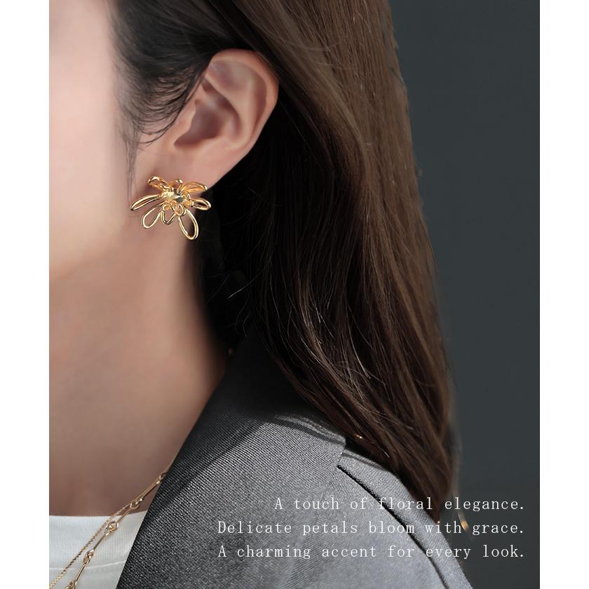 ピアス 花 モチーフ デザイン アクセサリー レディース アクセ 大ぶり 大きめ 花びら フラワー ぷっくり おしゃれ きれいめ ニュアンス シルバーアクセサリー | HUG.U | 14