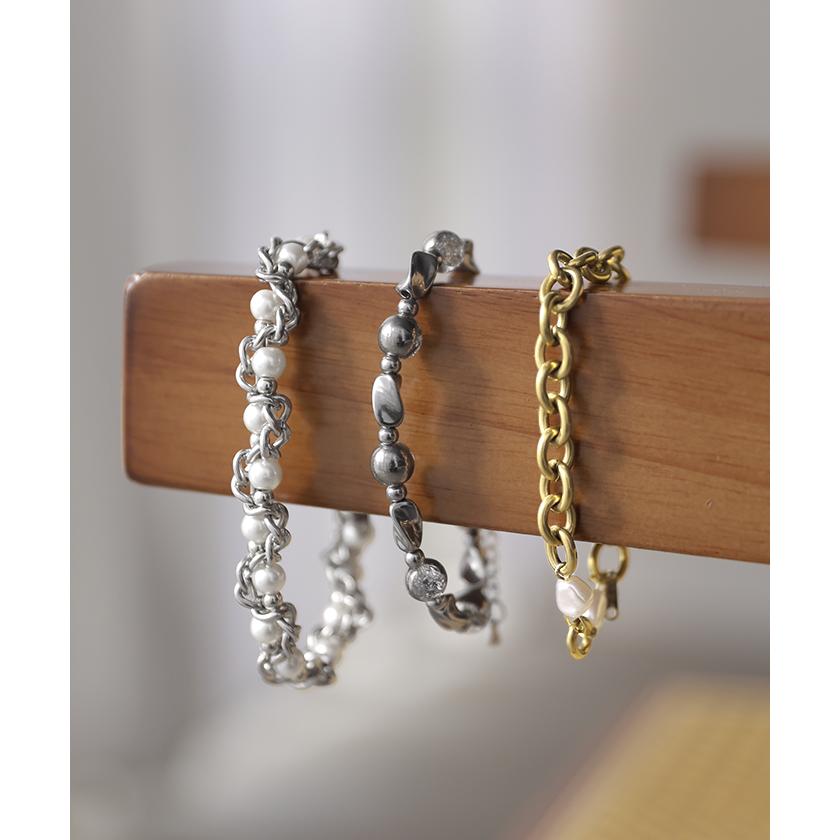 ブレスレット サージカルステンレス ジュエリー パール メタル チェーン レディース アクセサリー ブレス アクセ 樹脂  金属アレルギー対応 アレルギー 水濡れ | HUG.U | 06