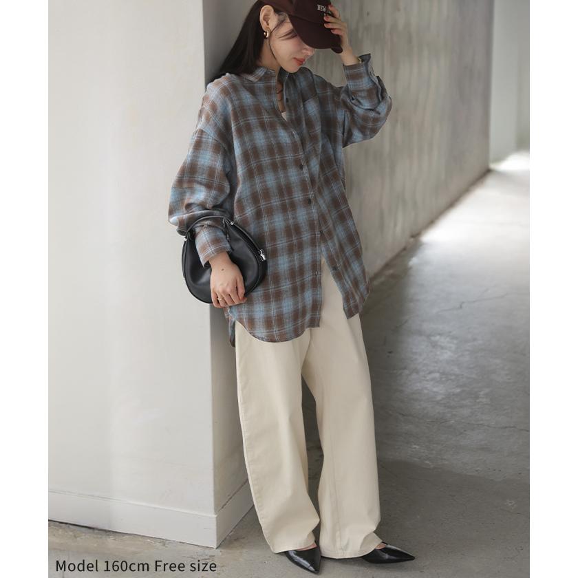 シャツ チェック ネルシャツ レディース トップス ロング ロングシャツ チェックシャツ チュニック フランネル 柄 オーバーサイズ 薄手 | HUG.U | 12