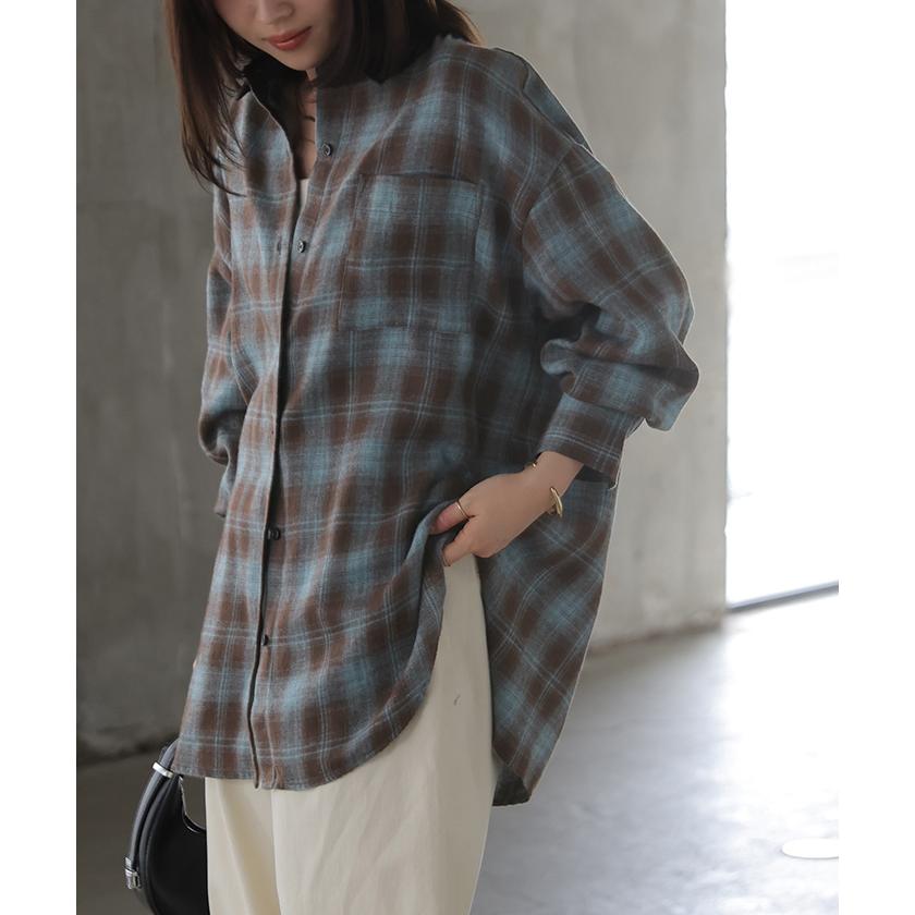 シャツ チェック ネルシャツ レディース トップス ロング ロングシャツ チェックシャツ チュニック フランネル 柄 オーバーサイズ 薄手 | HUG.U | 13