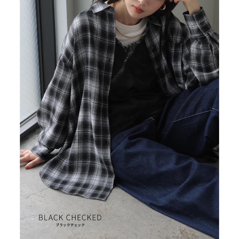 シャツ チェック ネルシャツ レディース トップス ロング ロングシャツ チェックシャツ チュニック フランネル 柄 オーバーサイズ 薄手 | HUG.U | 15