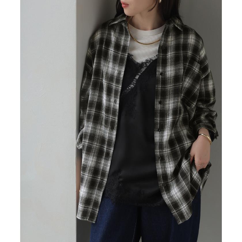 シャツ チェック ネルシャツ レディース トップス ロング ロングシャツ チェックシャツ チュニック フランネル 柄 オーバーサイズ 薄手 | HUG.U | 17