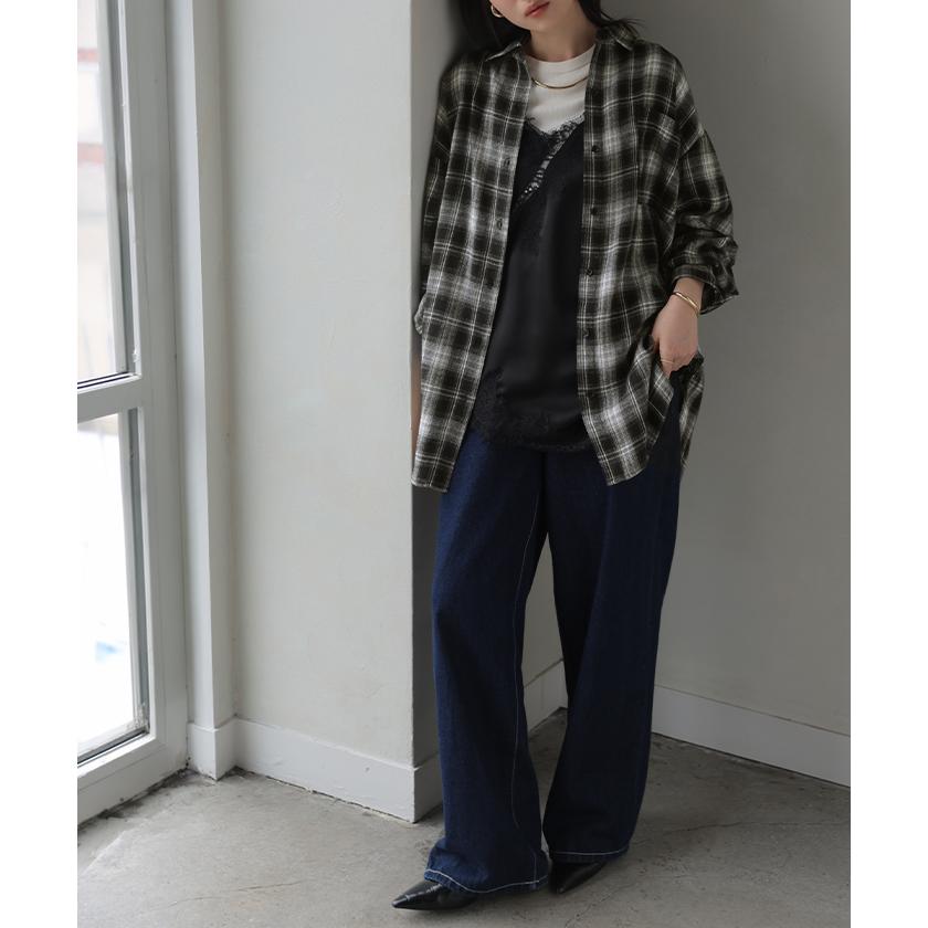 シャツ チェック ネルシャツ レディース トップス ロング ロングシャツ チェックシャツ チュニック フランネル 柄 オーバーサイズ 薄手 | HUG.U | 19