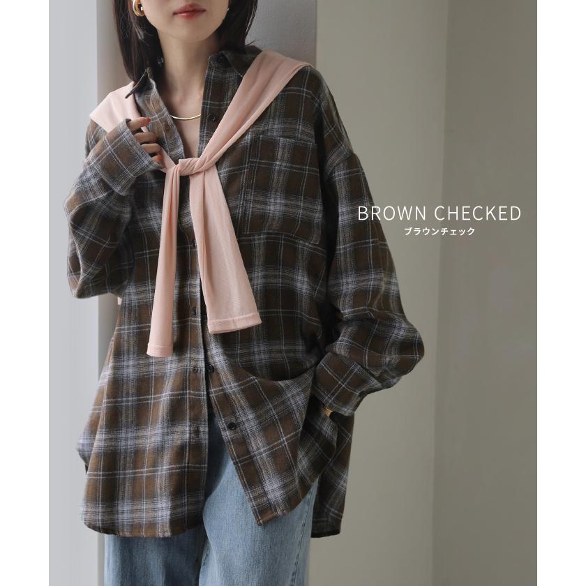 シャツ チェック ネルシャツ レディース トップス ロング ロングシャツ チェックシャツ チュニック フランネル 柄 オーバーサイズ 薄手 | HUG.U | 20