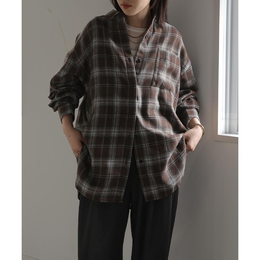 シャツ チェック ネルシャツ レディース トップス ロング ロングシャツ チェックシャツ チュニック フランネル 柄 オーバーサイズ 薄手 | HUG.U | 22