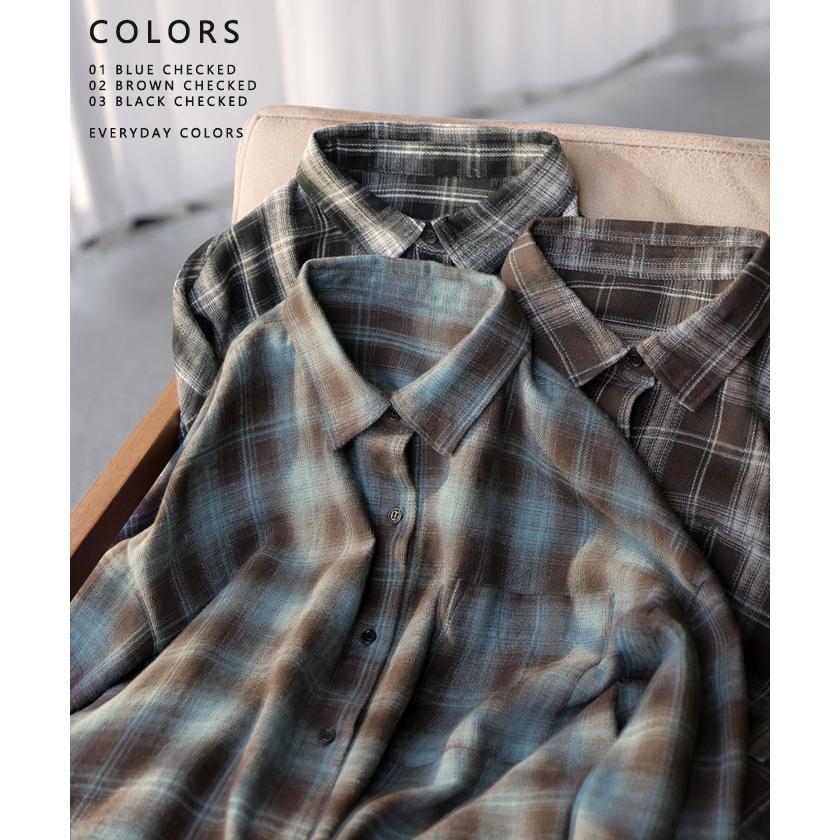 シャツ チェック ネルシャツ レディース トップス ロング ロングシャツ チェックシャツ チュニック フランネル 柄 オーバーサイズ 薄手 | HUG.U | 05