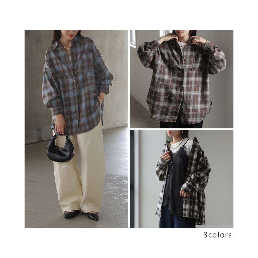 シャツ チェック ネルシャツ レディース トップス ロング ロングシャツ チェックシャツ チュニック フランネル 柄 オーバーサイズ 薄手 | HUG.U | 07