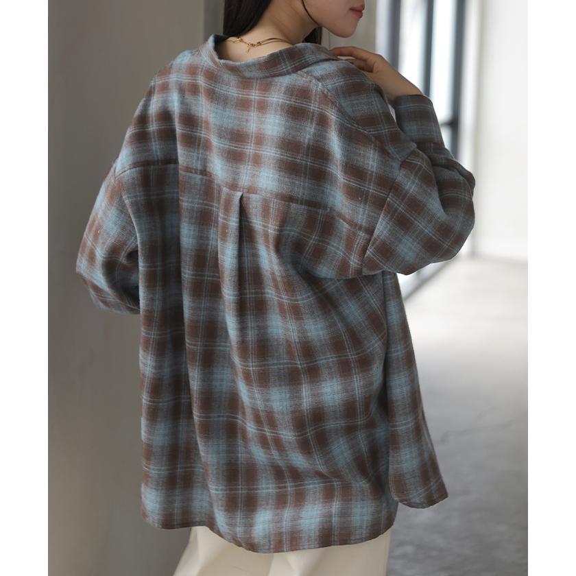 シャツ チェック ネルシャツ レディース トップス ロング ロングシャツ チェックシャツ チュニック フランネル 柄 オーバーサイズ 薄手 | HUG.U | 10