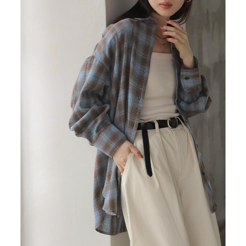 シャツ チェック ネルシャツ レディース トップス ロング ロングシャツ チェックシャツ チュニック フランネル 柄 オーバーサイズ 薄手 | HUG.U | 11