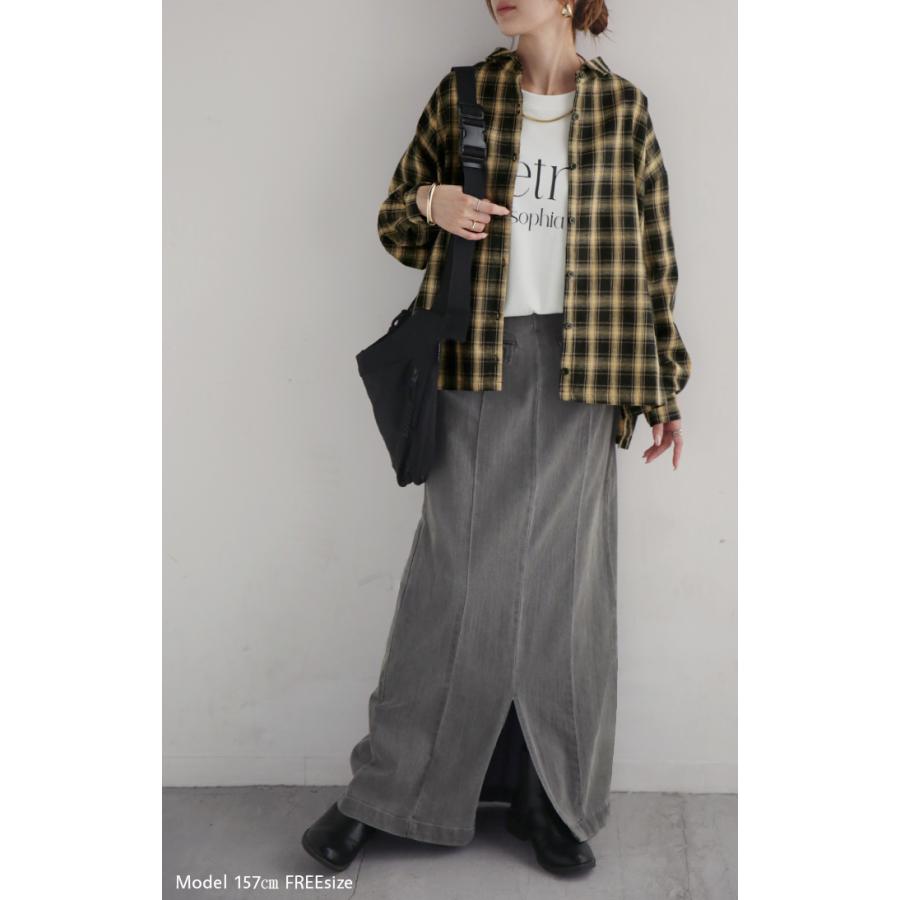 シャツ チェック リネンライク レディース トップス ブラウス ロング チェックシャツ ロングシャツ チュニック 柄 麻風 軽い 薄い 長袖 | HUG.U | 05