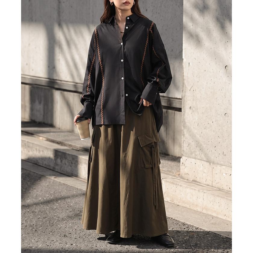 シャツ インド綿100 ライン レディース トップス ロング ブラウス ロングシャツ チュニック シアーシャツ 綿 コットン 配色 薄手 シアー 蒸れない | HUG.U | 12