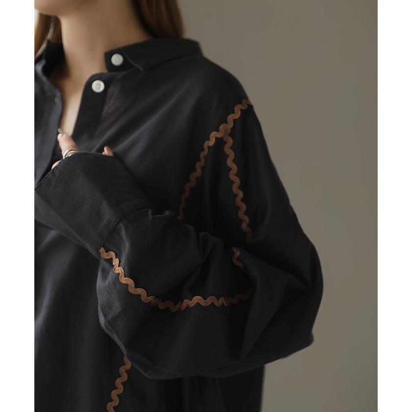 シャツ インド綿100 ライン レディース トップス ロング ブラウス ロングシャツ チュニック シアーシャツ 綿 コットン 配色 薄手 シアー 蒸れない | HUG.U | 13