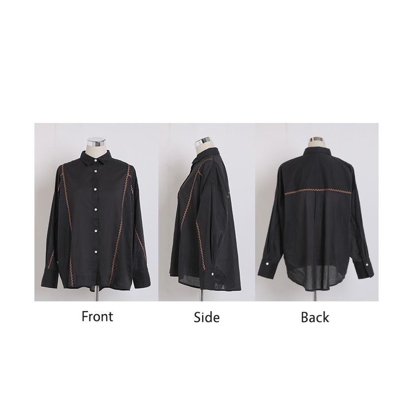 シャツ インド綿100 ライン レディース トップス ロング ブラウス ロングシャツ チュニック シアーシャツ 綿 コットン 配色 薄手 シアー 蒸れない | HUG.U | 16