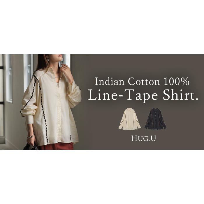 シャツ インド綿100 ライン レディース トップス ロング ブラウス ロングシャツ チュニック シアーシャツ 綿 コットン 配色 薄手 シアー 蒸れない | HUG.U | 18