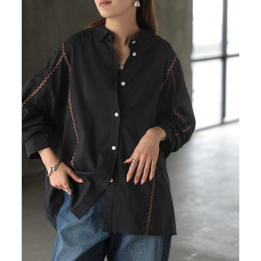シャツ インド綿100 ライン レディース トップス ロング ブラウス ロングシャツ チュニック シアーシャツ 綿 コットン 配色 薄手 シアー 蒸れない | HUG.U | 03
