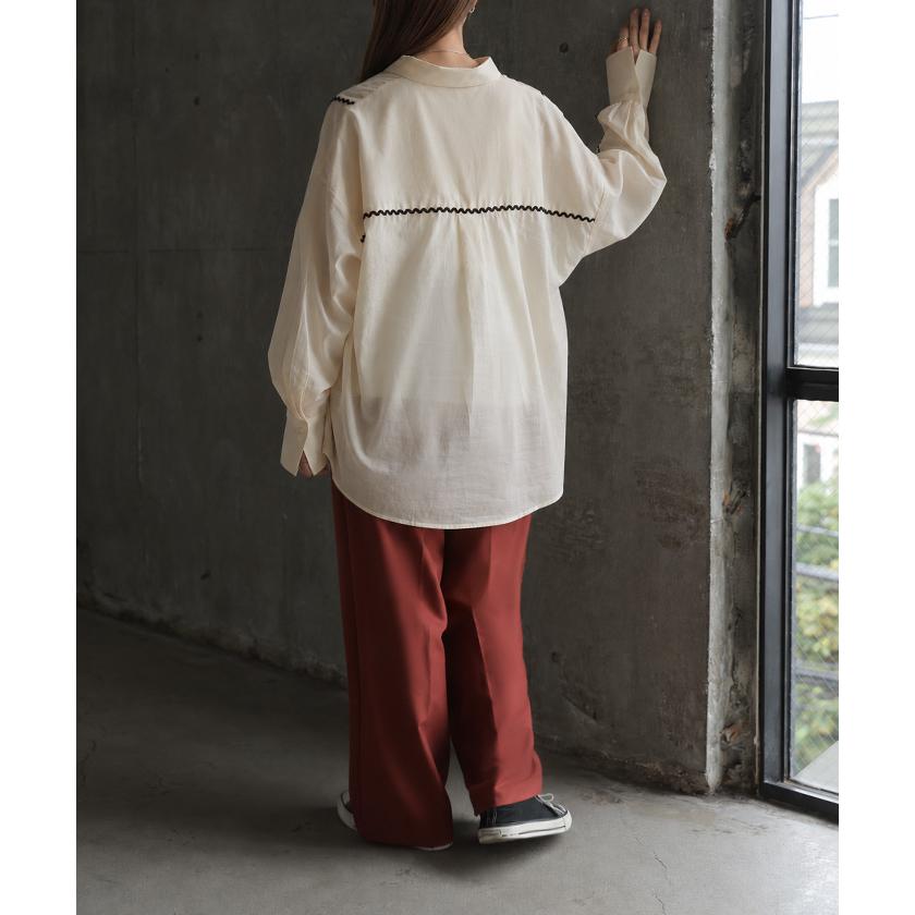 シャツ インド綿100 ライン レディース トップス ロング ブラウス ロングシャツ チュニック シアーシャツ 綿 コットン 配色 薄手 シアー 蒸れない | HUG.U | 05