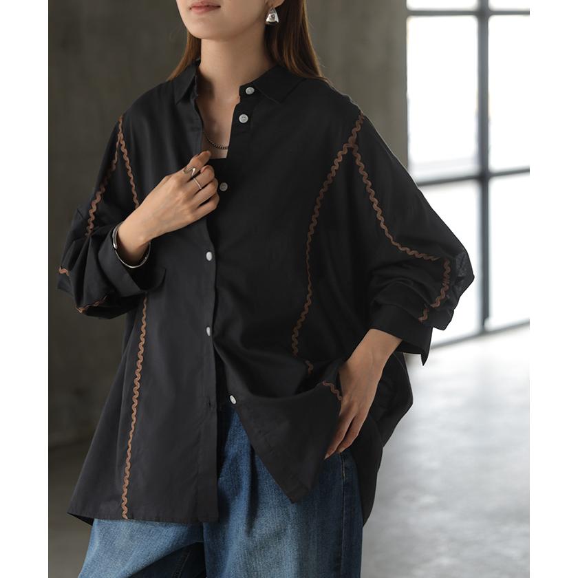 シャツ インド綿100 ライン レディース トップス ロング ブラウス ロングシャツ チュニック シアーシャツ 綿 コットン 配色 薄手 シアー 蒸れない | HUG.U | 06