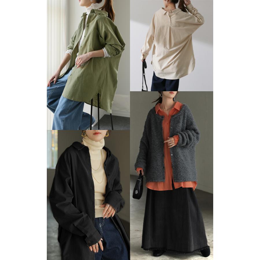 シャツ ダブルガーゼ リネン風 彼シャツ チュニック レディース ブラウス トップス ロング ロングシャツ チュニック 長袖 無地 羽織 ドルマン | HUG.U | 28
