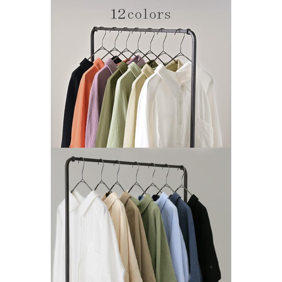 シャツ ダブルガーゼ リネン風 彼シャツ チュニック レディース ブラウス トップス ロング ロングシャツ チュニック 長袖 無地 羽織 ドルマン | HUG.U | 22