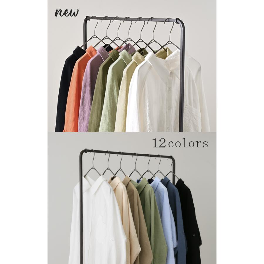 SALE シャツ ダブルガーゼ リネン風 彼シャツ チュニック レディース ブラウス トップス ロング ロングシャツ チュニック 長袖 無地 羽織 ドルマン | HUG.U | 03