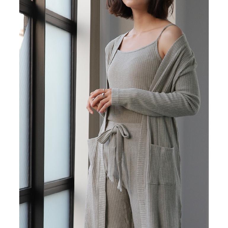 ルームウェア レディース パジャマ セットアップ ニット 部屋着 カーディガン キャミソール パンツ ロングカーディガン | HUG.U | 03