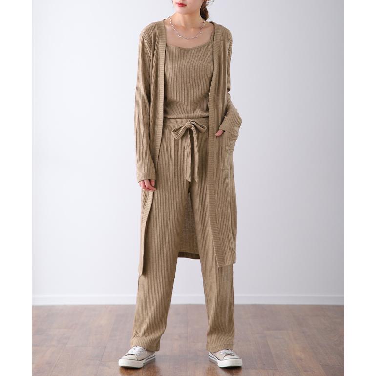 ルームウェア レディース パジャマ セットアップ ニット 部屋着 カーディガン キャミソール パンツ ロングカーディガン | HUG.U | 04