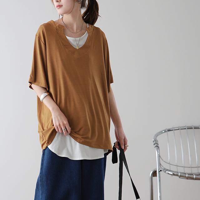 Tシャツ レディース 半袖 Vネック スキッパーシャツ オーバーサイズ ビッグシルエット トップス ゆったり 夏 春 白t 大きいサイズ S524 Hug U ハグユー 通販 Yahoo ショッピング