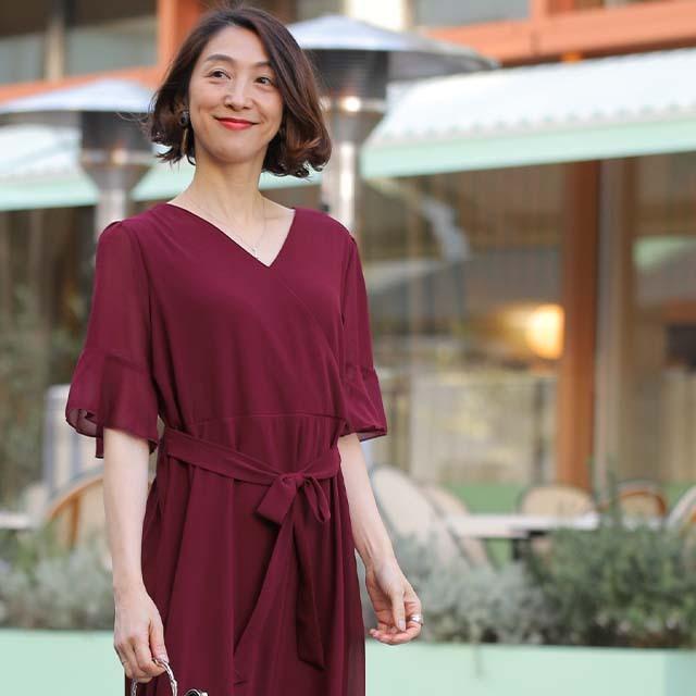 HUG.U ワンピース ロングワンピース 結婚式 シフォン 半袖